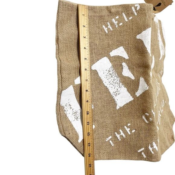 FEED Projects Burlap Tote Bag Natural White Handles Large Reusable Shopping - Picture 9 of 10